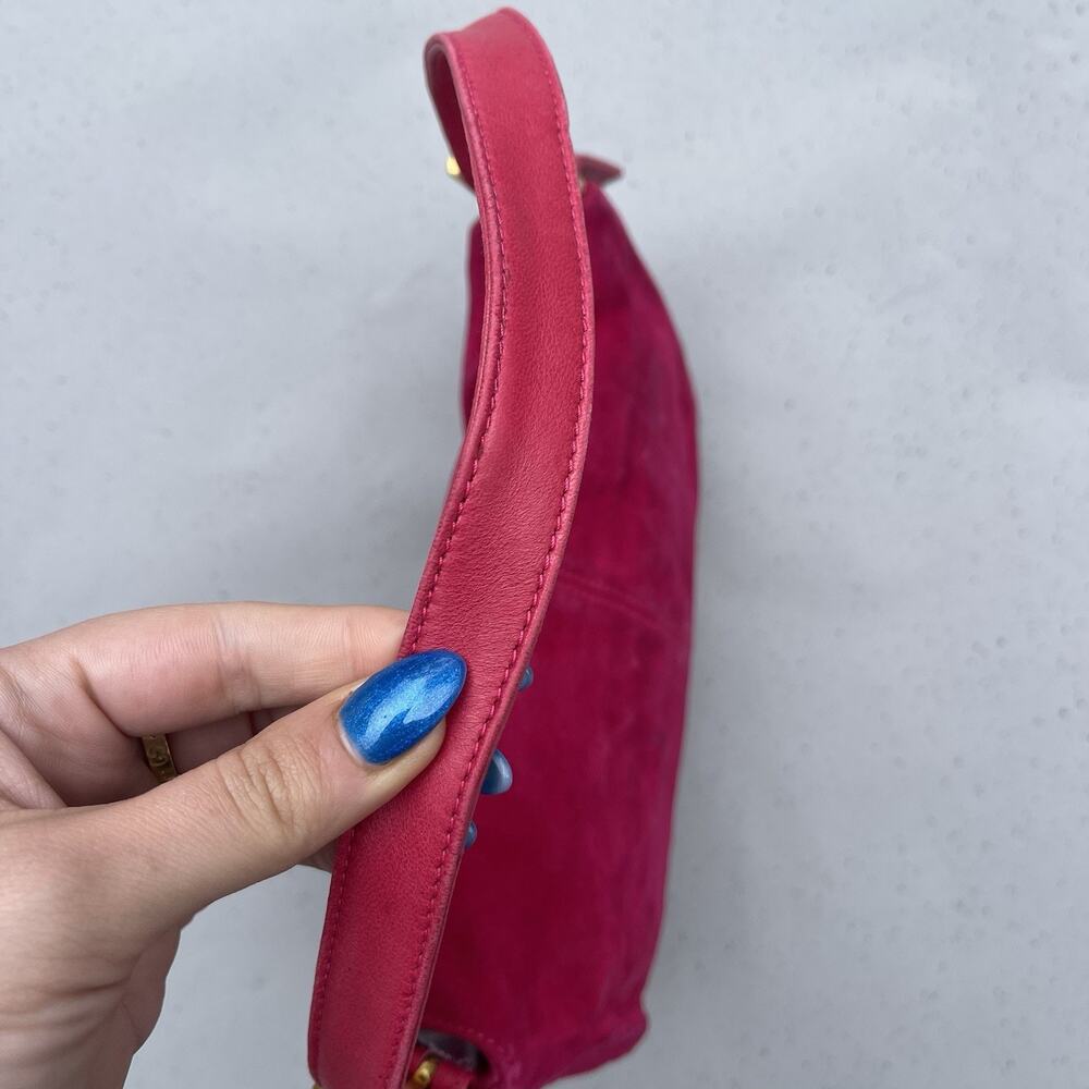 FENDI Mamma Baguette Pink Suede Gold Glitter Flap Shoulder Bag Purse - Picture 7 of 16